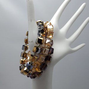 Ali khan glass cube 3 row stretch bracelet amethyst-champagne COLOR